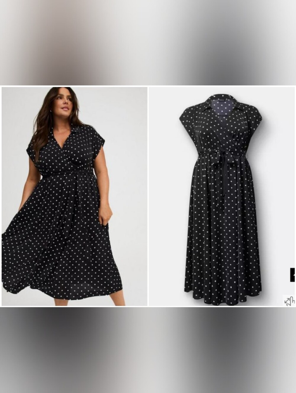 Chic TORRID 1 Dot Deep Blk Whisper White Collared Surplice Neckline Dress 14-16